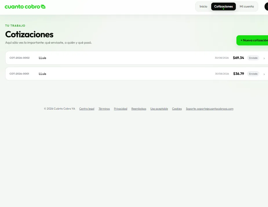 Historial de cotizaciones guardadas
